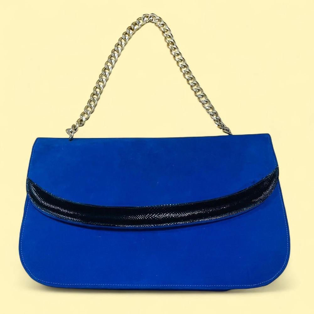 Blue And Black Clutch With Gold Chain Vintage 50s
